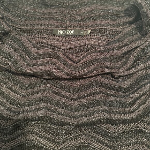 Nic+Zoe Black Fold-Over Cowl Neck Chevron Design Sweater, 1X - Picture 2 of 5